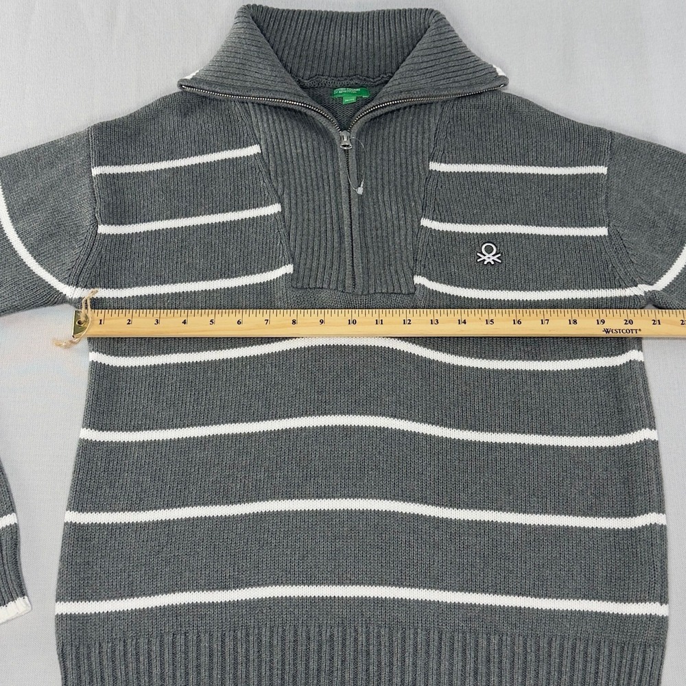 United Colors of Benetton Gray Striped Quarter Zip Cotton Knit Sweater - Picture 3 of 12